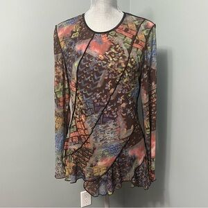 JOSEPH RIBKOFF asymmetrical ruffle hem long sleeve blouse women’s size 14